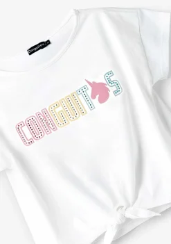 Roupas De Menina-Conguitos Camiseta Unicornio Strass Branco