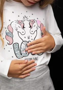 Camisetas De Manga Comprida-Conguitos Camiseta Unicornios Brancos Para Menina