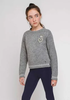 Roupas De Menina-Conguitos Camisola Coracao Coroa Cinzenta Para Menina