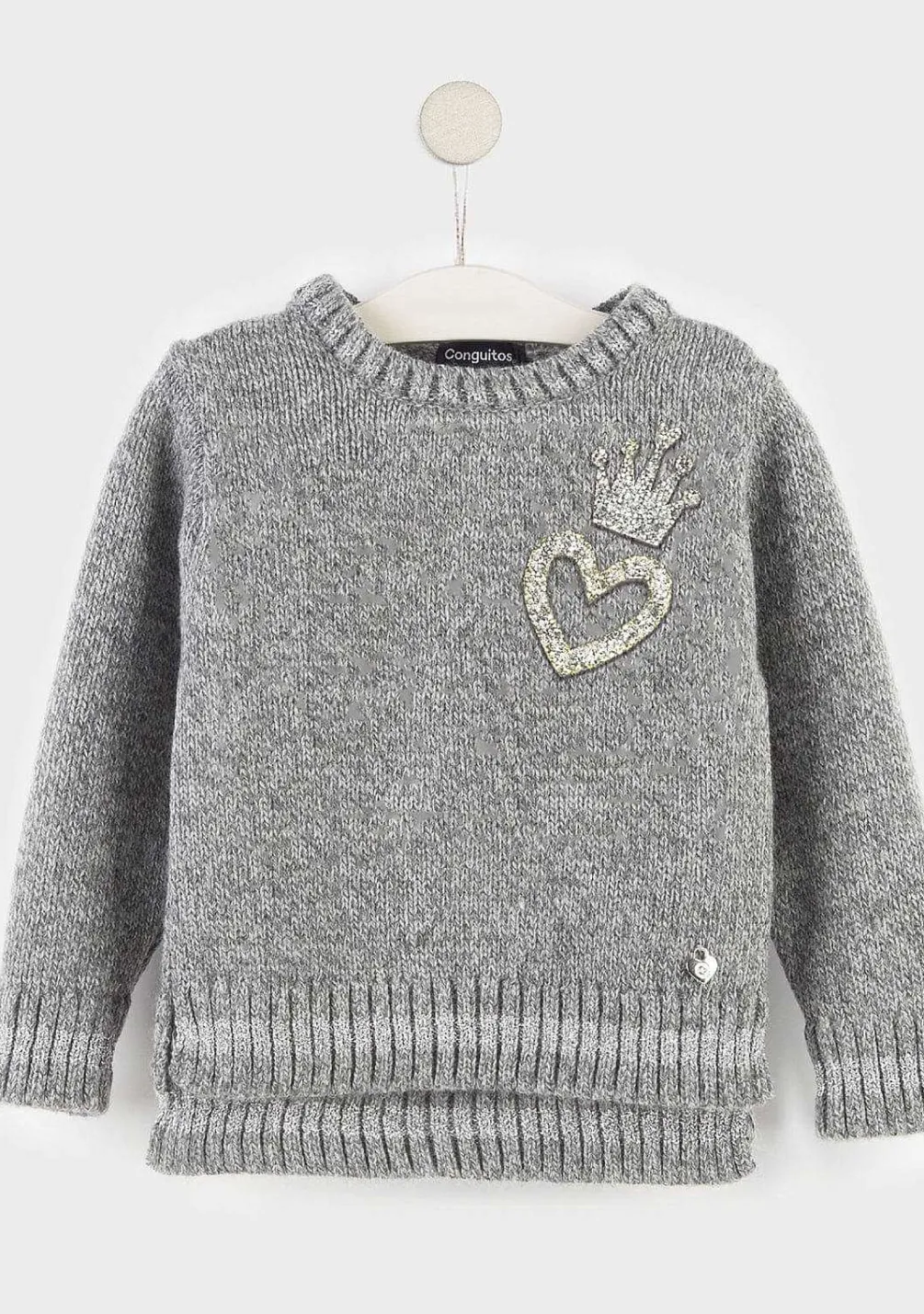 Roupas De Menina-Conguitos Camisola Coracao Coroa Cinzenta Para Menina