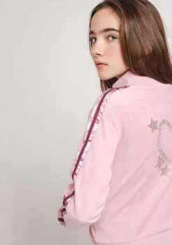 Moletons-Conguitos Casaco De Treino De Veludo Rosa Para Menina