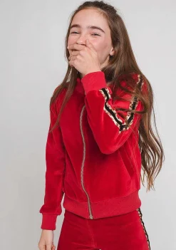 Moletons-Conguitos Casaco De Treino De Veludo Vermelho Para Menina