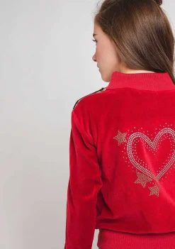 Moletons-Conguitos Casaco De Treino De Veludo Vermelho Para Menina