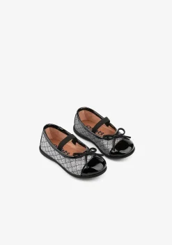 Sapatos Rasos-Conguitos Chumbo De Bebé Acolchoado Com Brilho De Bailarinas Em Laco