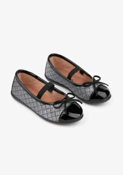Sapatos Rasos-Conguitos Chumbo De Menina Acolchoado Com Brilho De Bailarinas Em Arco