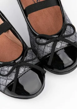 Sapatos Rasos-Conguitos Chumbo De Menina Acolchoado Com Brilho De Bailarinas Em Arco