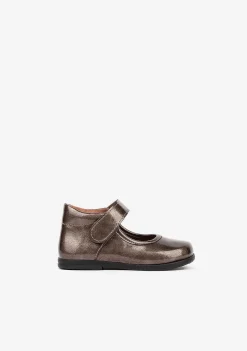 Sapatos Rasos-Conguitos Couro Envernizado Mary Janes De Titanio Para Bebé