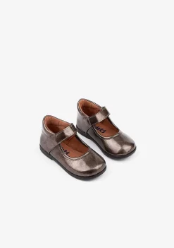 Sapatos Rasos-Conguitos Couro Envernizado Mary Janes De Titanio Para Bebé