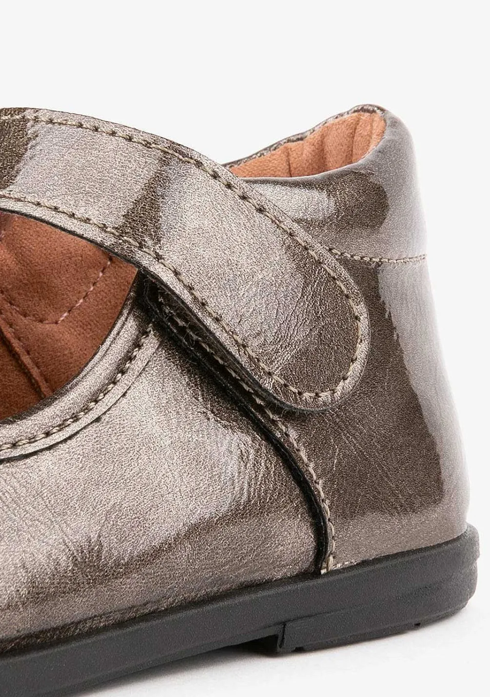 Sapatos Rasos-Conguitos Couro Envernizado Mary Janes De Titanio Para Bebé