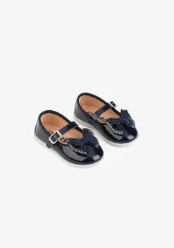 Sapatos Rasos-Conguitos Laco Strass Marinha Para Bebé Mary Janes