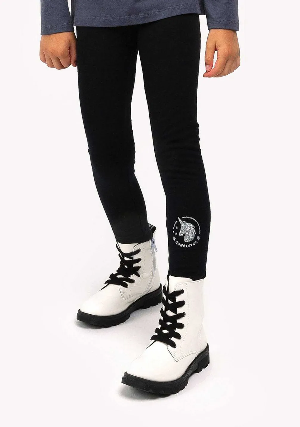 Roupas De Menina-Conguitos Leggings De Algodao Preto De Menina