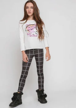 Calcas E Leggings-Conguitos Leggings Quadrados Pretos De Menina