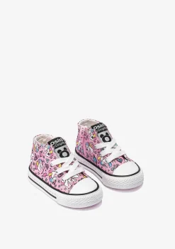 Tênis Casuais-Conguitos Lona De Tênis De Cano Alto Unicornio Rosa Para Bebé
