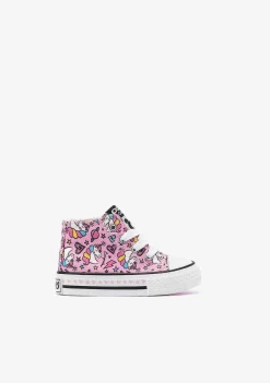 Tênis Casuais-Conguitos Lona De Tênis De Cano Alto Unicornio Rosa Para Bebé