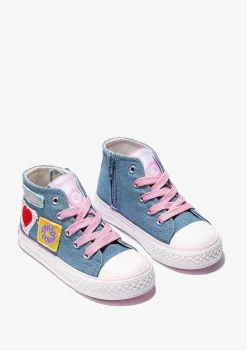 Tênis Casuais-Conguitos Lona De Tênis De Cano Alto Com Remendos Jeans Femininos