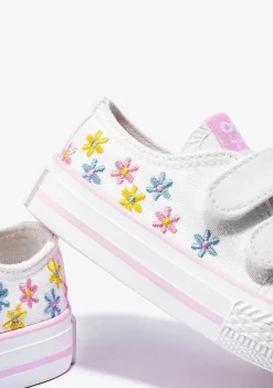 Tênis Casuais-Conguitos Lona De Tênis De Flores Brancas Para Bebé