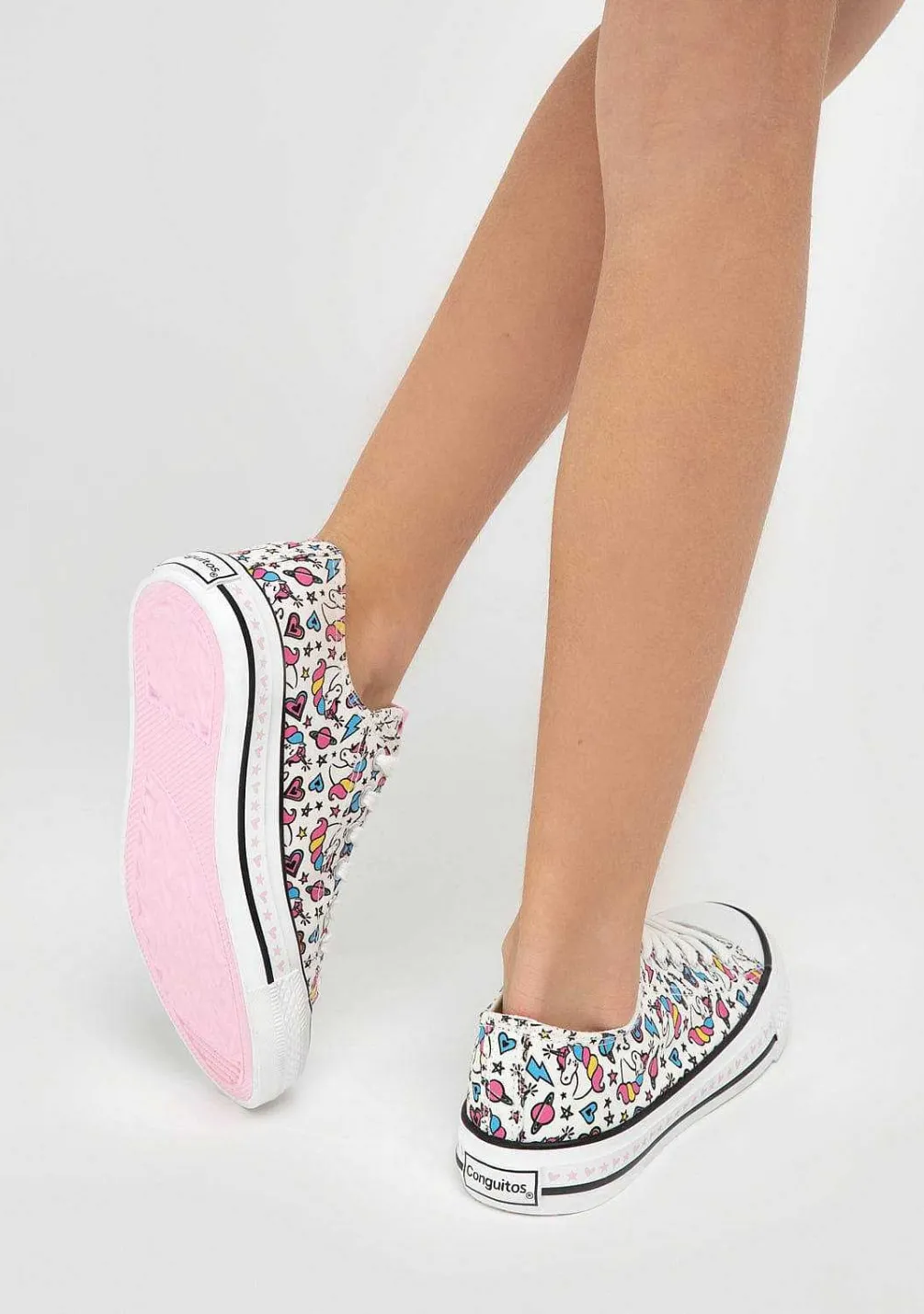 Tênis Casuais-Conguitos Lona De Tênis De Unicornio Branco Feminino