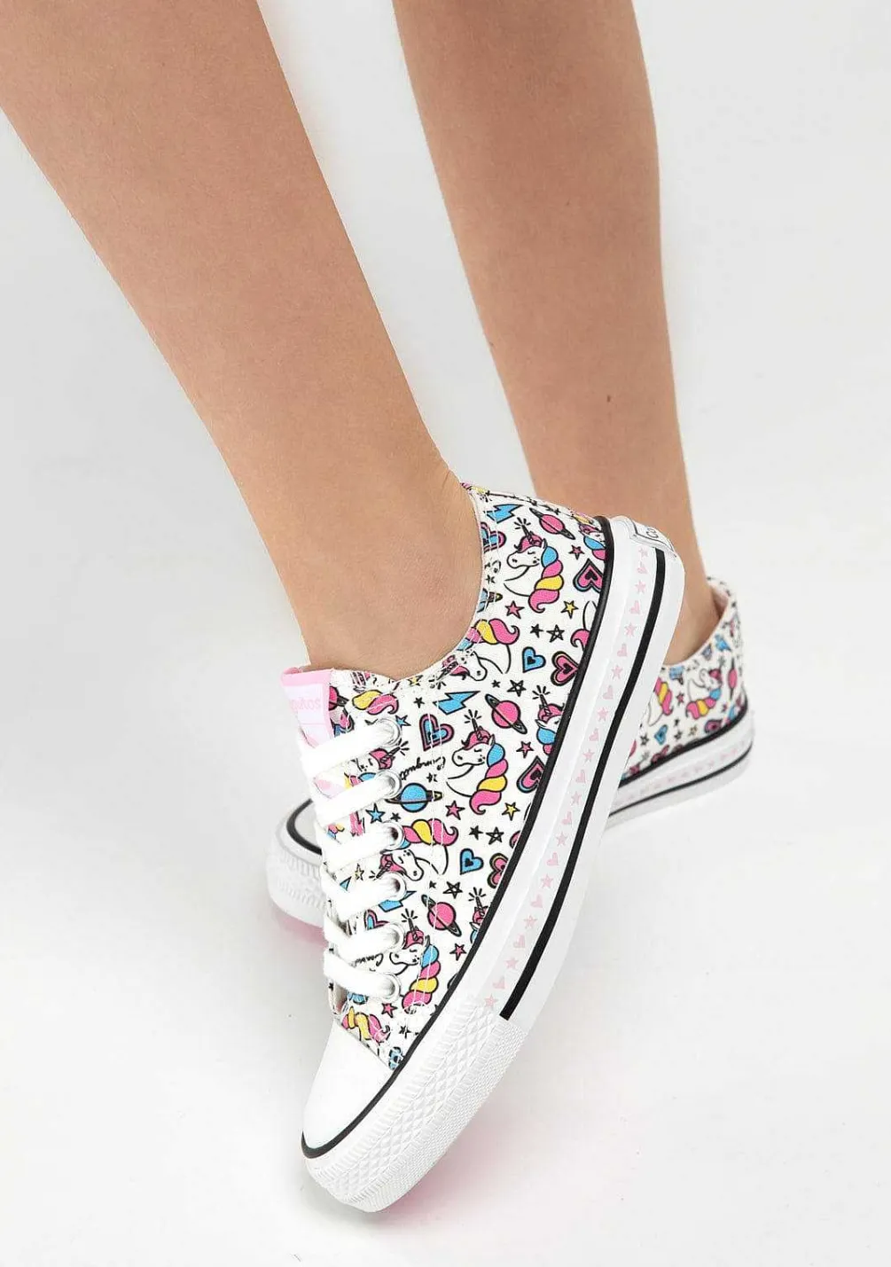Tênis Casuais-Conguitos Lona De Tênis De Unicornio Branco Feminino