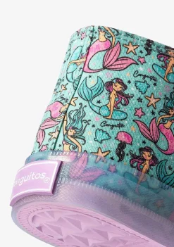 Tênis Casuais-Conguitos Lona De Tênis Feminino Azul Sereia De Cano Alto