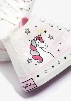 Tênis Casuais-Conguitos Lona De Tênis Feminino Branco Unicornio Solar Hi-Top