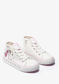Tênis Casuais-Conguitos Lona De Tênis Feminino Branco Unicornio Solar Hi-Top
