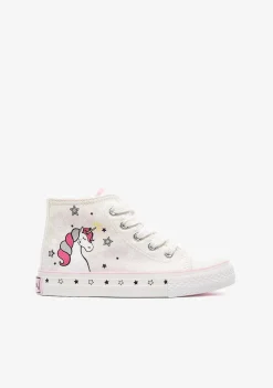 Tênis Casuais-Conguitos Lona De Tênis Feminino Branco Unicornio Solar Hi-Top