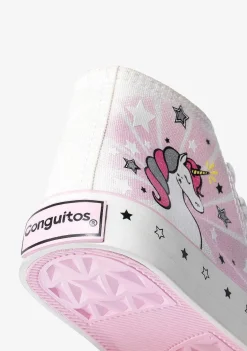 Tênis Casuais-Conguitos Lona De Tênis Feminino Branco Unicornio Solar Hi-Top