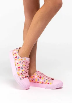 Tênis Casuais-Conguitos Lona De Tênis Feminino Com Cordao Rosa E Coracao