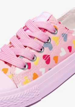 Tênis Casuais-Conguitos Lona De Tênis Feminino Com Cordao Rosa E Coracao