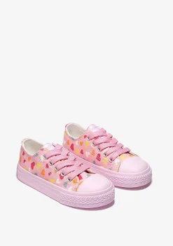 Tênis Casuais-Conguitos Lona De Tênis Feminino Com Cordao Rosa E Coracao