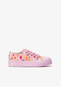 Tênis Casuais-Conguitos Lona De Tênis Feminino Com Cordao Rosa E Coracao