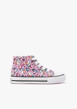Tênis Casuais-Conguitos Lona De Tênis Feminino Com Cordao Rosa Unicornio Hi-Top