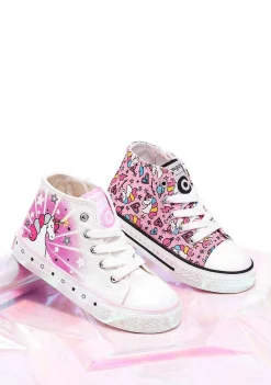 Tênis Casuais-Conguitos Lona De Tênis Feminino Com Cordao Rosa Unicornio Hi-Top