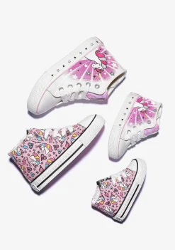 Tênis Casuais-Conguitos Lona De Tênis Feminino Com Cordao Rosa Unicornio Hi-Top