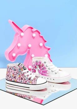 Tênis Casuais-Conguitos Lona De Tênis Feminino Com Cordao Rosa Unicornio Hi-Top