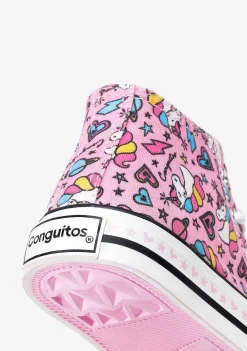 Tênis Casuais-Conguitos Lona De Tênis Feminino Com Cordao Rosa Unicornio Hi-Top