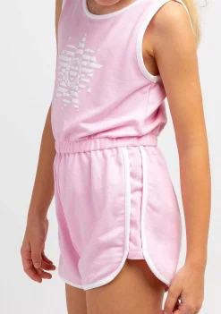 Roupas De Menina-Conguitos Macacao Feminino Liso De Pelucia Com Nervuras Rosa