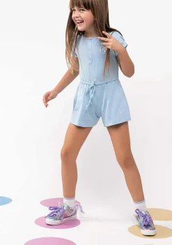 Roupas De Menina-Conguitos Macacao Feminino Liso Pelucia Azulado