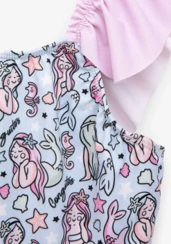 Roupas De Menina-Conguitos Menina Estampa Sereia Azul Claro Com Maio Scrunchie