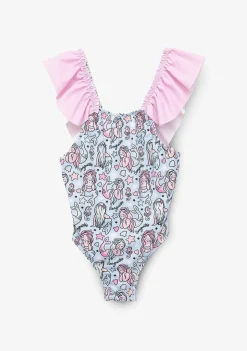 Roupas De Menina-Conguitos Menina Estampa Sereia Azul Claro Com Maio Scrunchie
