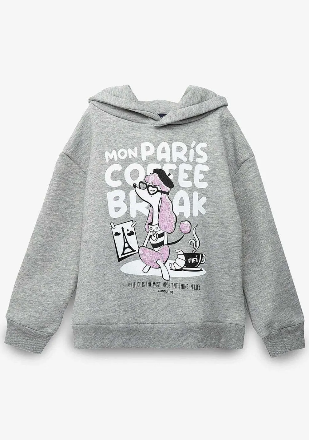 Moletons-Conguitos Moletom Com Capuz Feminino Puppy Paris Cinza
