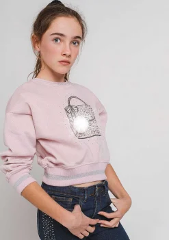 Moletons-Conguitos Moletom Cropped Feminino Rosa Com Luzes