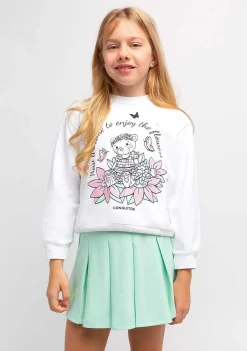 Roupas De Menina-Conguitos Moletom Menina Urso Branco Glitter Flores