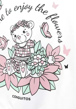 Roupas De Menina-Conguitos Moletom Menina Urso Branco Glitter Flores