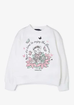 Roupas De Menina-Conguitos Moletom Menina Urso Branco Glitter Flores