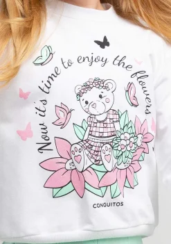 Roupas De Menina-Conguitos Moletom Menina Urso Branco Glitter Flores