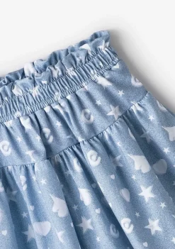 Roupas De Menina-Conguitos Saia Azul Unicornios Estrelas