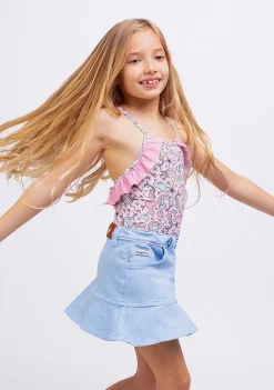 Saias-Conguitos Saia De Menina Azul Claro Com Babados
