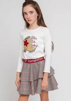 Saias-Conguitos Saia De Neoprene Houndstooth Para Menina