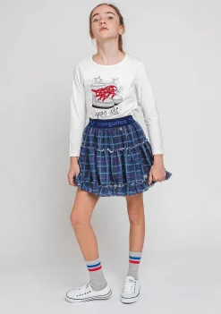 Saias-Conguitos Saia De Tule Quadrados Azul Marinho Menina
